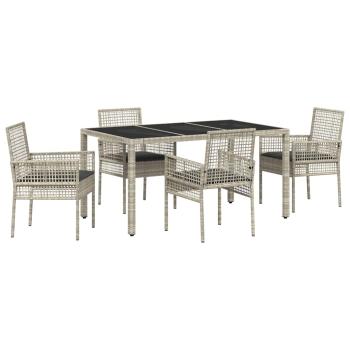 5-Teiliges Garten Essset mit Kissen Hellgrau Poly Rattan