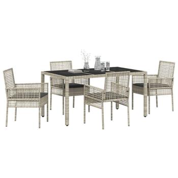 5-Teiliges Garten Essset mit Kissen Hellgrau Poly Rattan