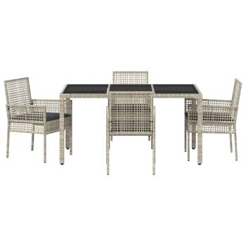 5-Teiliges Garten Essset mit Kissen Hellgrau Poly Rattan