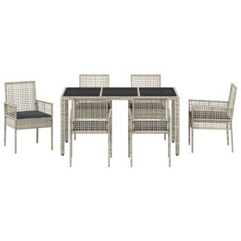 7-teiliges Garten-Esszimmer-Set mit Kissen in Hellgrau aus Poly-Rattan