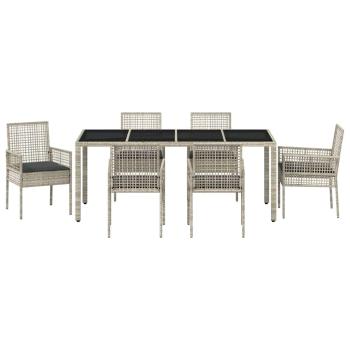 7-teiliges Garten-Esszimmer-Set mit Kissen in Hellgrau aus Poly-Rattan