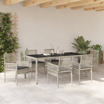 Garten Essgruppe 7 pcs Hellgrau Poly-Rattan