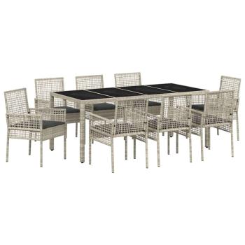9-teiliges Gartentischset Hellgrau Poly Rattan
