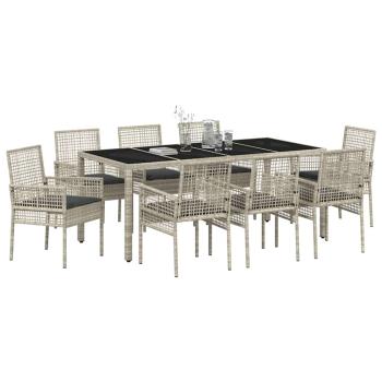 9-teiliges Gartentischset Hellgrau Poly Rattan