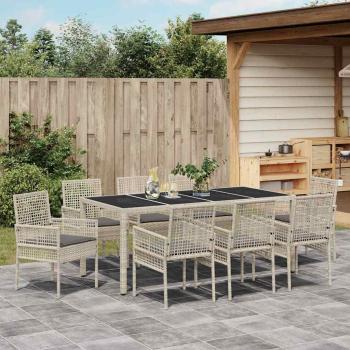 9-teiliges Gartentischset Hellgrau Poly Rattan