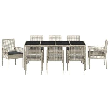 9-teiliges Gartentischset Hellgrau Poly Rattan
