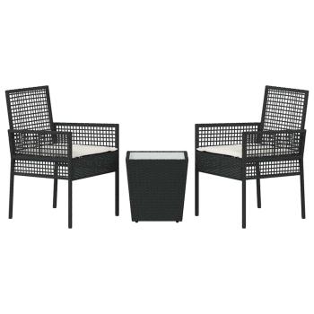 3-teiliges Garten-Bistroset mit Kissen Schwarz Poly Rattan