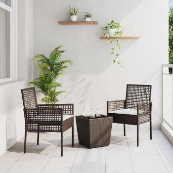 ARDEBO.de - 3-teiliges Garten Bistro Set mit Kissen Braun Poly Rattan