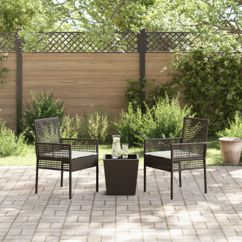 3-teiliges Garten Bistro Set mit Kissen Braun Poly Rattan
