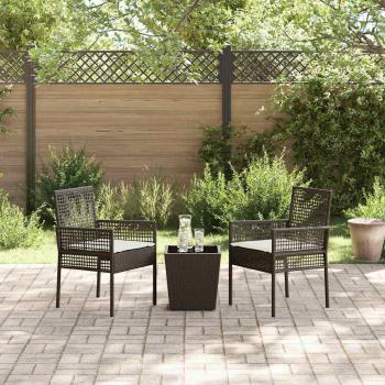 3-teiliges Garten Bistro Set mit Kissen Braun Poly Rattan