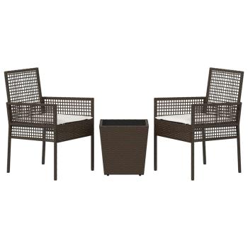 3-teiliges Garten Bistro Set mit Kissen Braun Poly Rattan