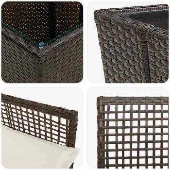 3-teiliges Garten Bistro Set mit Kissen Braun Poly Rattan