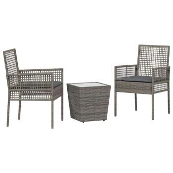 3-teiliges Garten Bistro Set mit Kissen Grau Poly Rattan