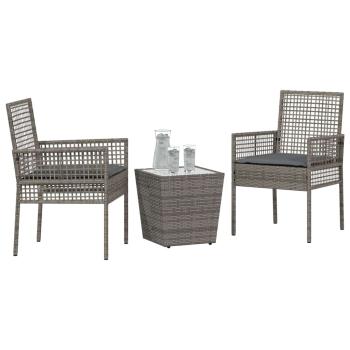 3-teiliges Garten Bistro Set mit Kissen Grau Poly Rattan