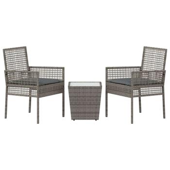 3-teiliges Garten Bistro Set mit Kissen Grau Poly Rattan
