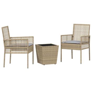 3-teiliges Garten Bistro Set mit Kissen Beige Poly Rattan