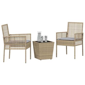 3-teiliges Garten Bistro Set mit Kissen Beige Poly Rattan
