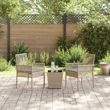 3-teiliges Garten Bistro Set mit Kissen Beige Poly Rattan