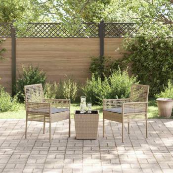 3-teiliges Garten Bistro Set mit Kissen Beige Poly Rattan