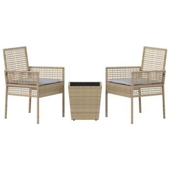 3-teiliges Garten Bistro Set mit Kissen Beige Poly Rattan