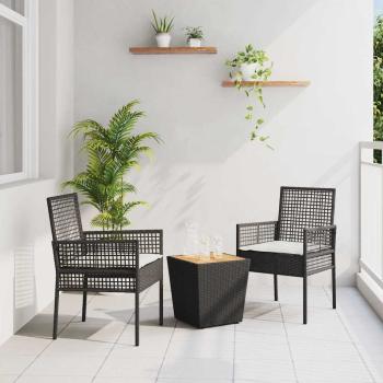 ARDEBO.de - 3-teiliges Garten Bistro Set mit Kissen Schwarz Poly-Rattan