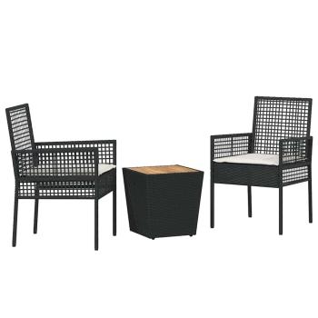 3-teiliges Garten Bistro Set mit Kissen Schwarz Poly-Rattan