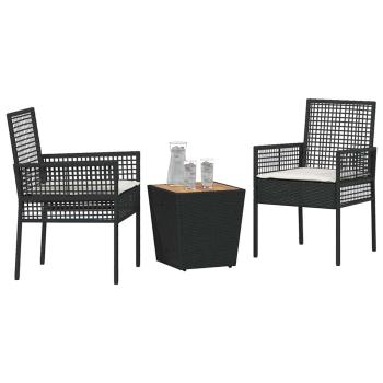 3-teiliges Garten Bistro Set mit Kissen Schwarz Poly-Rattan
