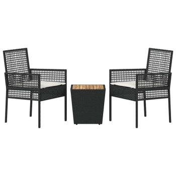3-teiliges Garten Bistro Set mit Kissen Schwarz Poly-Rattan