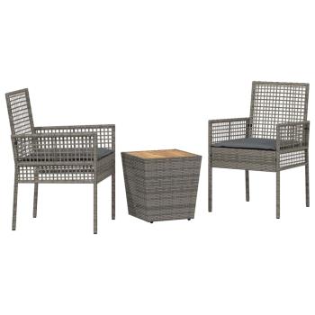 3-teiliges Garten Bistro Set mit Kissen Grau Poly Rattan
