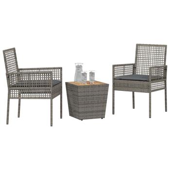 3-teiliges Garten Bistro Set mit Kissen Grau Poly Rattan