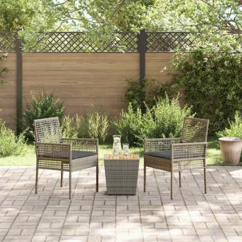 3-teiliges Garten Bistro Set mit Kissen Grau Poly Rattan