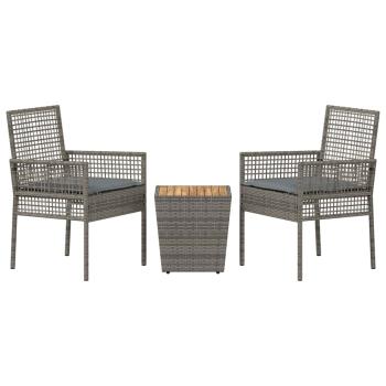 3-teiliges Garten Bistro Set mit Kissen Grau Poly Rattan