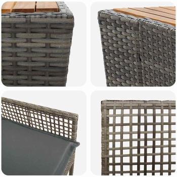 3-teiliges Garten Bistro Set mit Kissen Grau Poly Rattan
