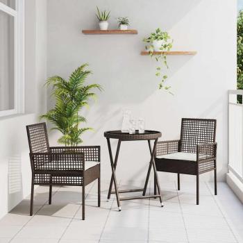 ARDEBO.de - 3-teiliges Bistro-Set für den Garten mit Kissen aus braunem Poly-Rattan