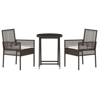 3-teiliges Bistro-Set für den Garten mit Kissen aus braunem Poly-Rattan