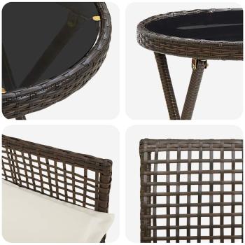 3-teiliges Bistro-Set für den Garten mit Kissen aus braunem Poly-Rattan