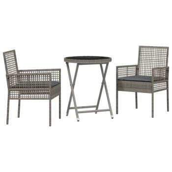 3-teiliges Garten Bistro Set mit Kissen Grau Poly Rattan