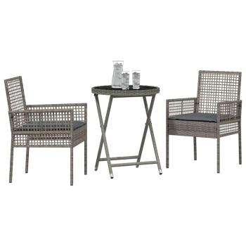 3-teiliges Garten Bistro Set mit Kissen Grau Poly Rattan