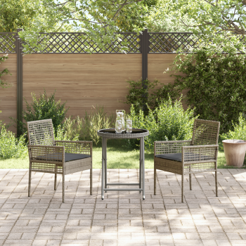 3-teiliges Garten Bistro Set mit Kissen Grau Poly Rattan
