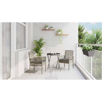 3-teiliges Garten Bistro Set mit Kissen Grau Poly Rattan
