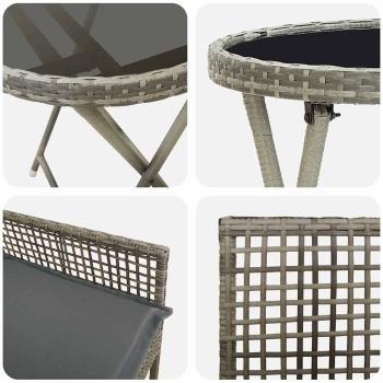 3-teiliges Garten Bistro Set mit Kissen Grau Poly Rattan