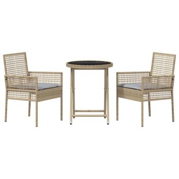 3-teiliges Garten Bistro Set mit Kissen Beige Poly Rattan