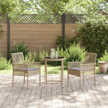 3-teiliges Garten Bistro Set mit Kissen Beige Poly Rattan