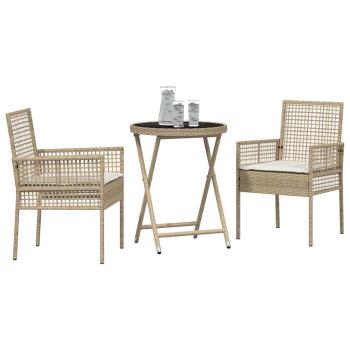 3-teiliges Garten-Bistro-Set mit Kissen Beige Poly-Rattan