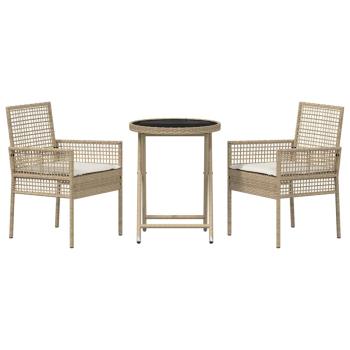 3-teiliges Garten-Bistro-Set mit Kissen Beige Poly-Rattan