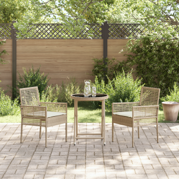 3-teiliges Garten-Bistro-Set mit Kissen Beige Poly-Rattan