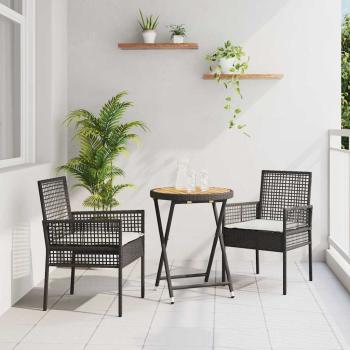 ARDEBO.de - 3-teiliges Garten-Bistro-Set mit Kissen Schwarz Poly-Rattan
