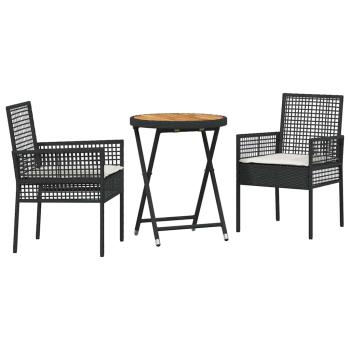 3-teiliges Garten-Bistro-Set mit Kissen Schwarz Poly-Rattan
