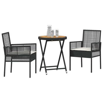 3-teiliges Garten-Bistro-Set mit Kissen Schwarz Poly-Rattan