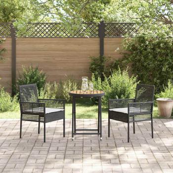 3-teiliges Garten-Bistro-Set mit Kissen Schwarz Poly-Rattan